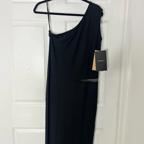 NWT Marcella Elegant Black One-Shoulder Maxi Dress Sz L Cocktail Evening Party - Picture 5 of 14